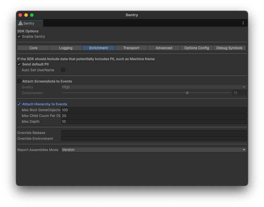 Options Screenshot Configuration